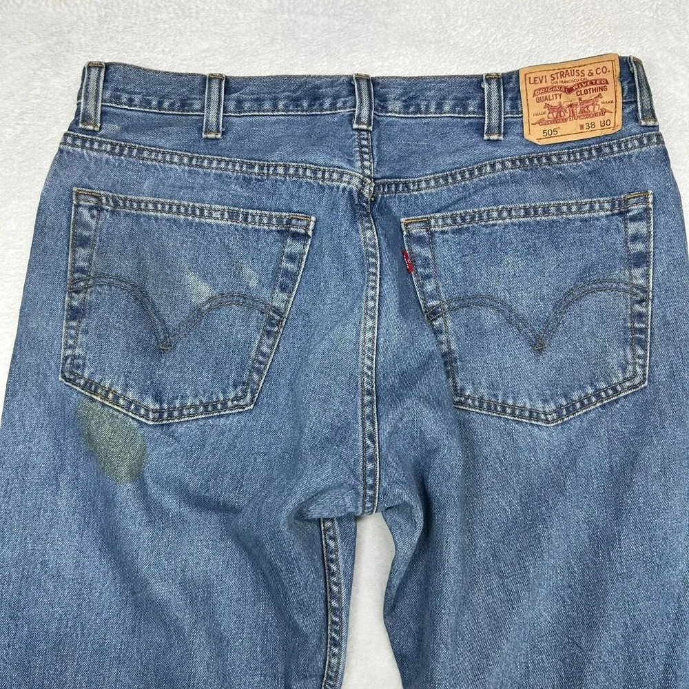 Levi's 505 Jeans Men's Blue Denim High Rise Regular Fit Straight Zip Fly - 37X29